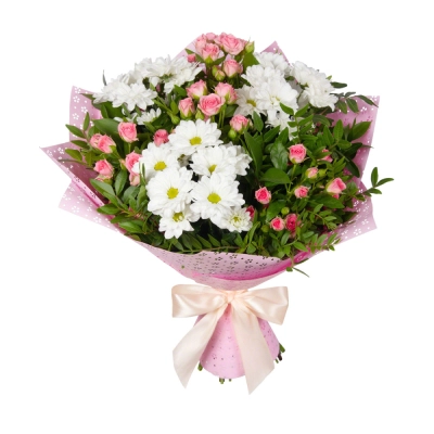 Букет «Волшебный сад» – гармония кустовых роз и белоснежных хризантем Барыш Ульяновская область Букет «Волшебный сад» – гармония кустовых роз и белоснежных хризантем Барыш Ульяновская область