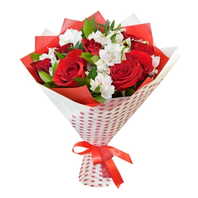 Букет из красных роз и белоснежных альстромерий – гармония страсти и нежности Барыш Ульяновская область Букет из красных роз и белоснежных альстромерий – гармония страсти и нежности Барыш Ульяновская область