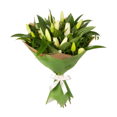 Нежный букет из лилий с фисташкой – элегантность в каждой детали Барыш Ульяновская область