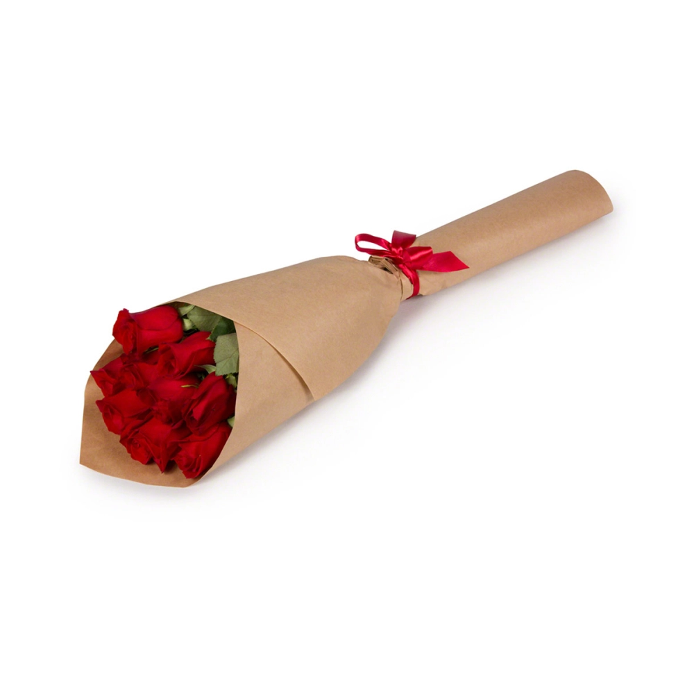 Букет из 9 красных роз в крафтовой упаковке Букет из 9 красных роз в крафтовой упаковке