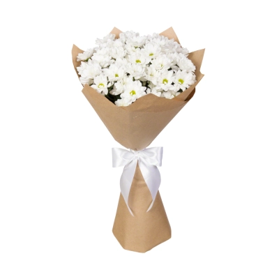 Пышный букет из 7 хризантем в крафт-бумаге  – элегантность в каждом лепестке