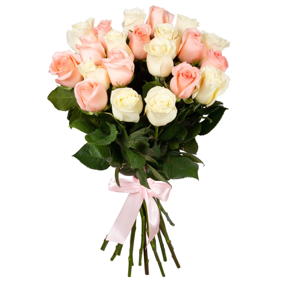 Букет из 21 розовых и белых роз Букет из 21 розовых и белых роз